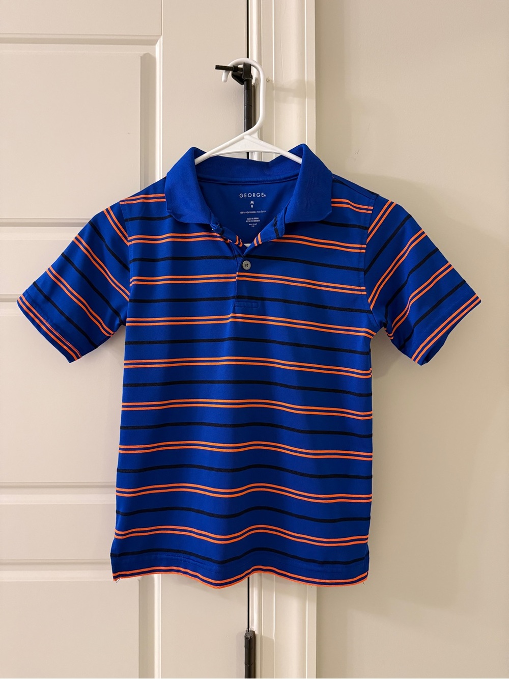 George Royal Blue Polo with Orange & Navy Stripes